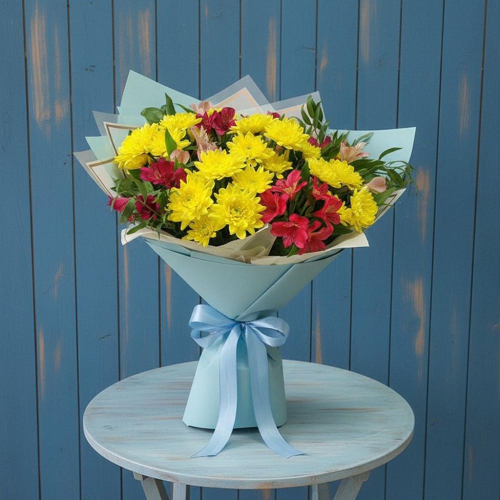 Букет цветов из: Альстромерии и Хризантемы в Никольском Воронежской области