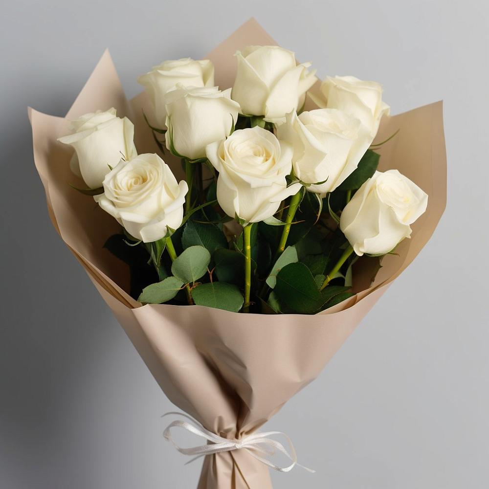 Букет 9 Белых роз Эдлесс Лав в Никольском Воронежской области