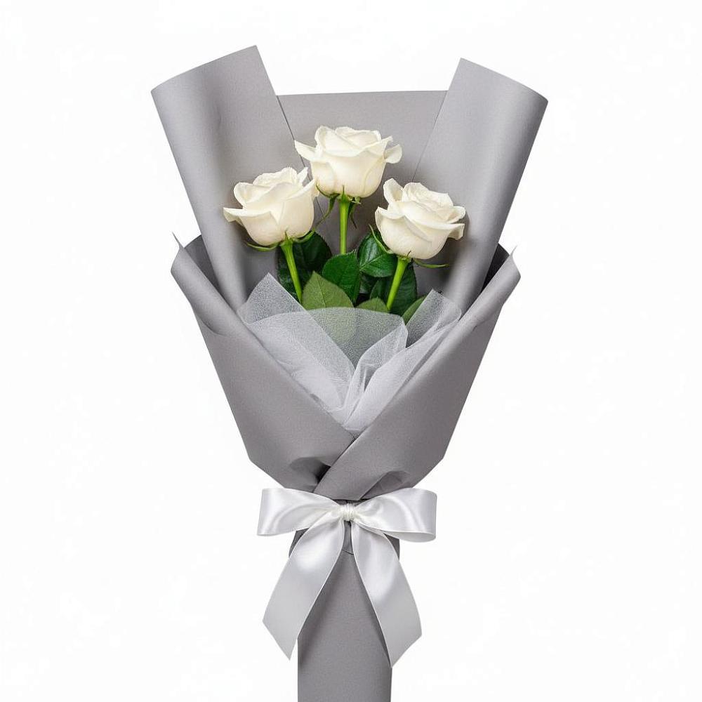 Букет 3 белые розы в Никольском Воронежской области