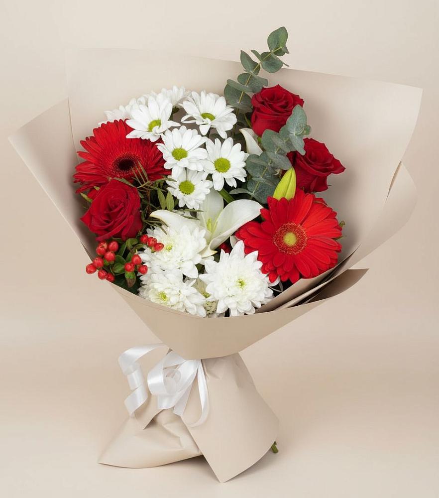 Букет цветов из: Розы, Хризантемы, Герберы и Лилии в Никольском Воронежской области