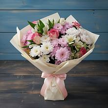 Букет цветов из:  Хризантемы, Альстромерии и Розы в Никольском Воронежской области