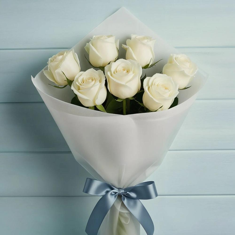 Букет 7 Белых роз Эдлесс Лав в Никольском Воронежской области